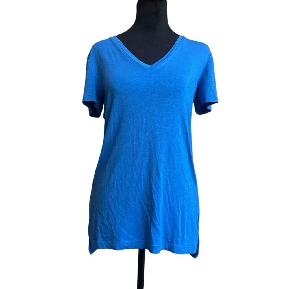Halogen Women’s XS Blue Tencel Modal V-Neck Tunic Tee Short Sleeve Soft Stretch